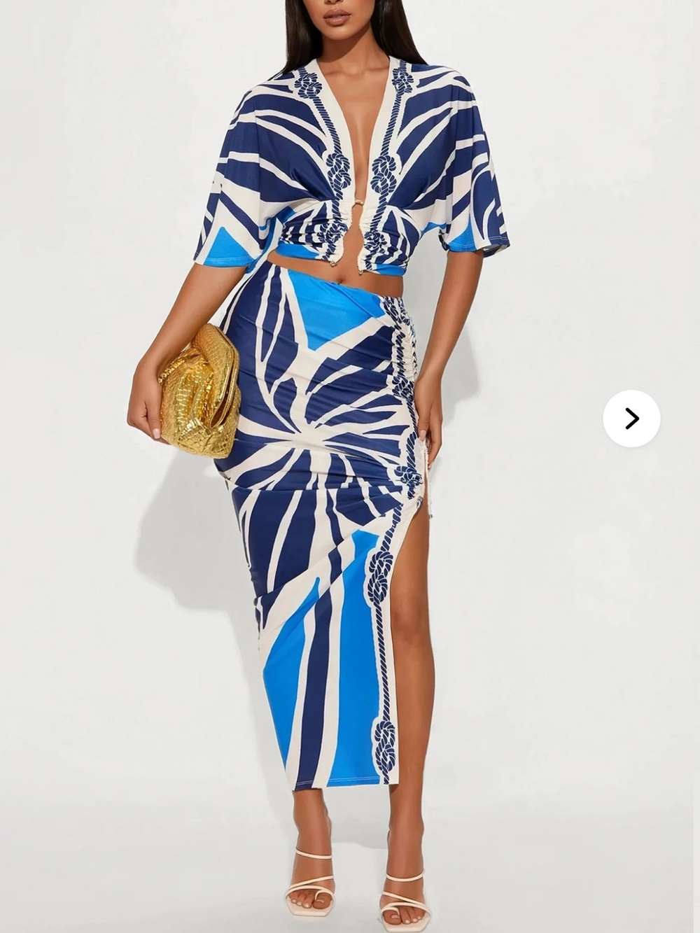 Her Bottari Skirt Top Set Blue Cruise Pool Vacation Nautical Print Midi Medium